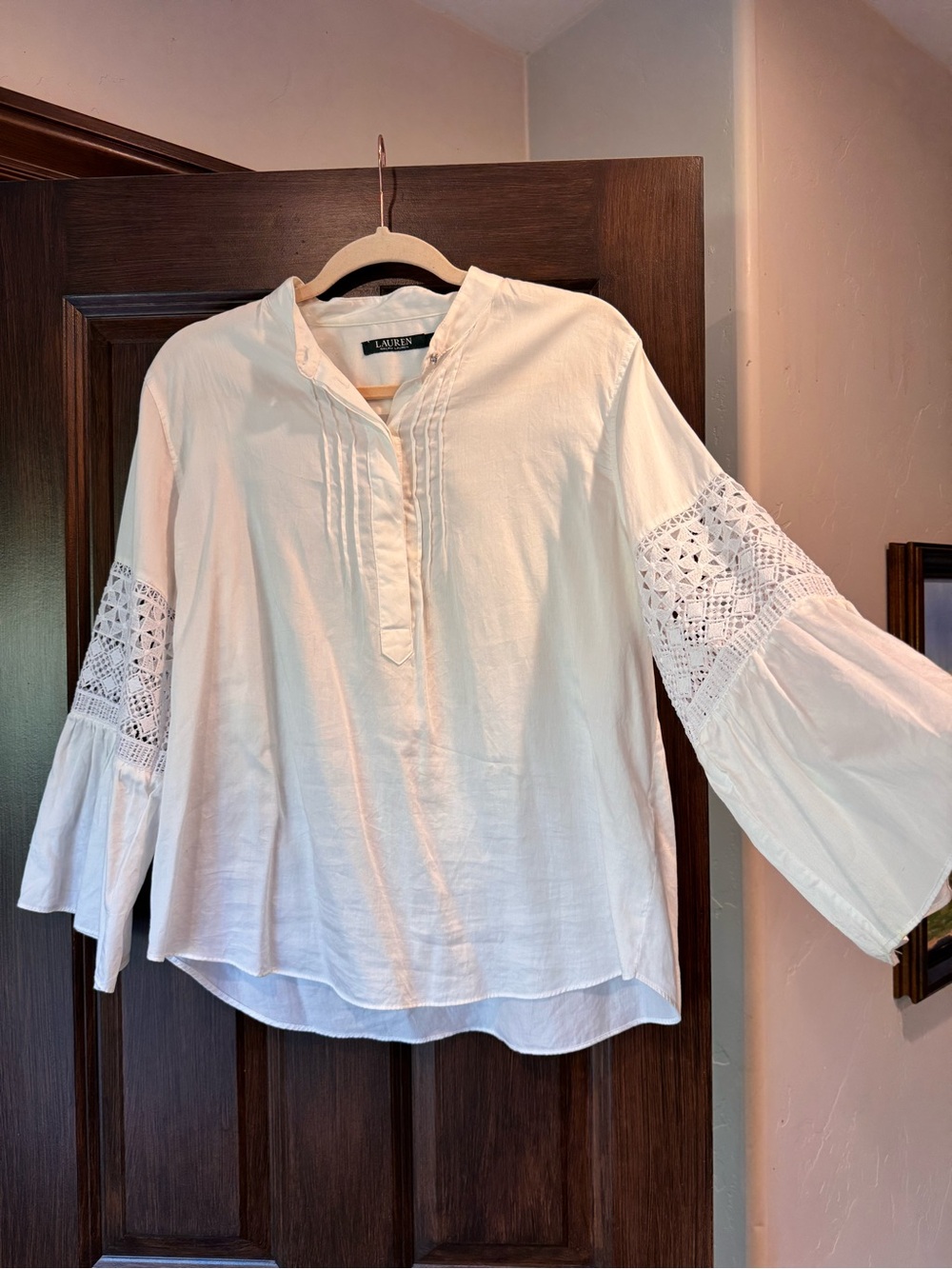 Lauren Ralph Lauren White Crochet Panel Boho Tunic